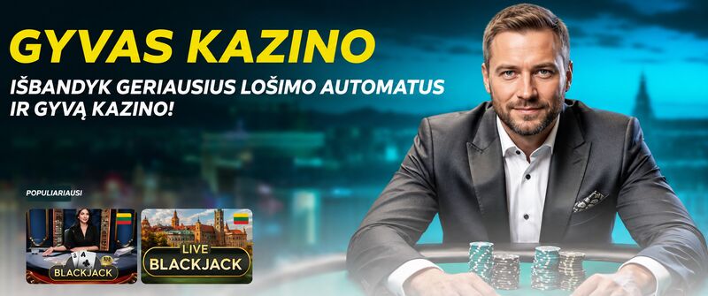 Gyvas kazino su profesionaliu krupjė ir populiariais Blackjack žaidimais.